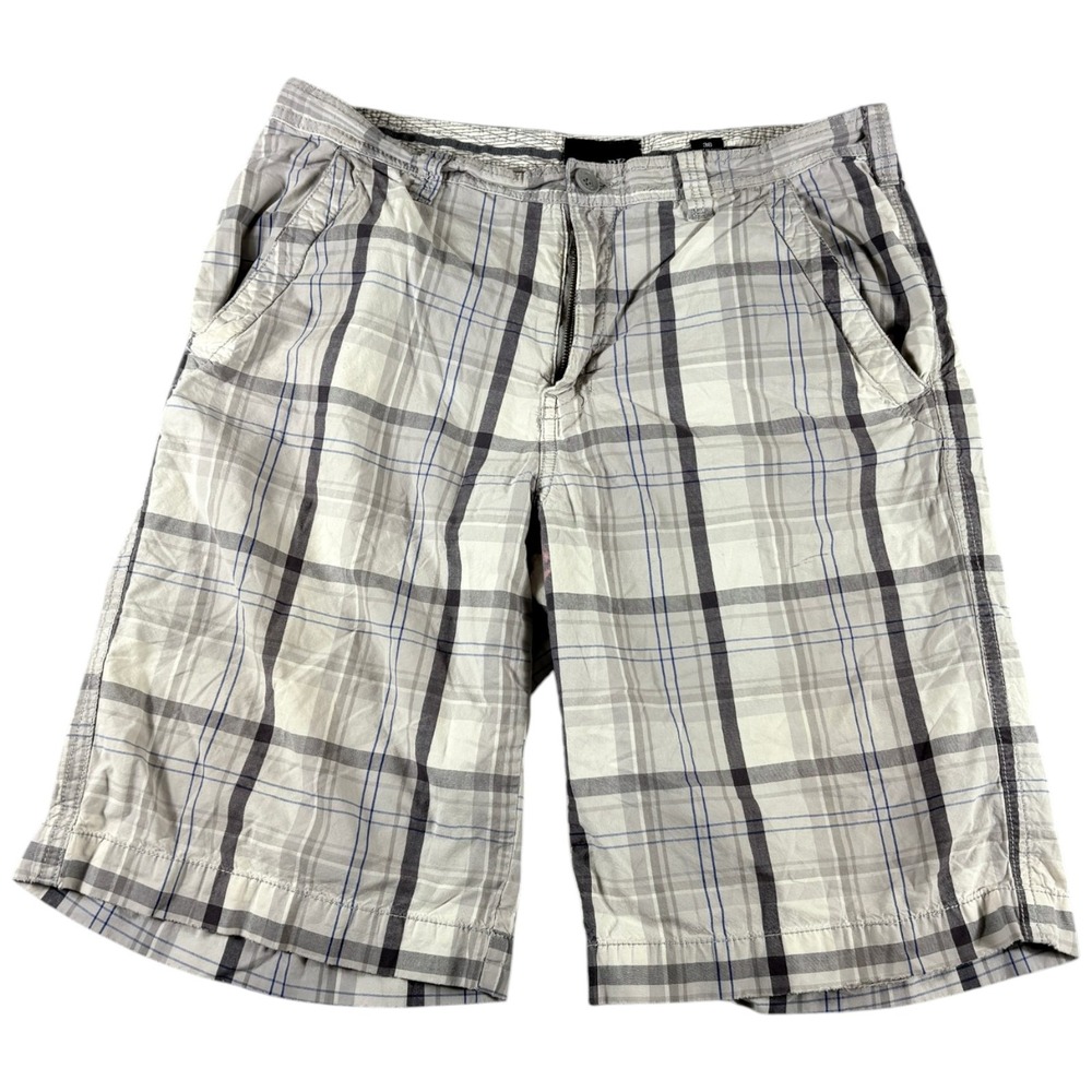 BKE Chino Shorts Mens 36 White Gray Plaid Casual Rugged Lightweight Regular Fit